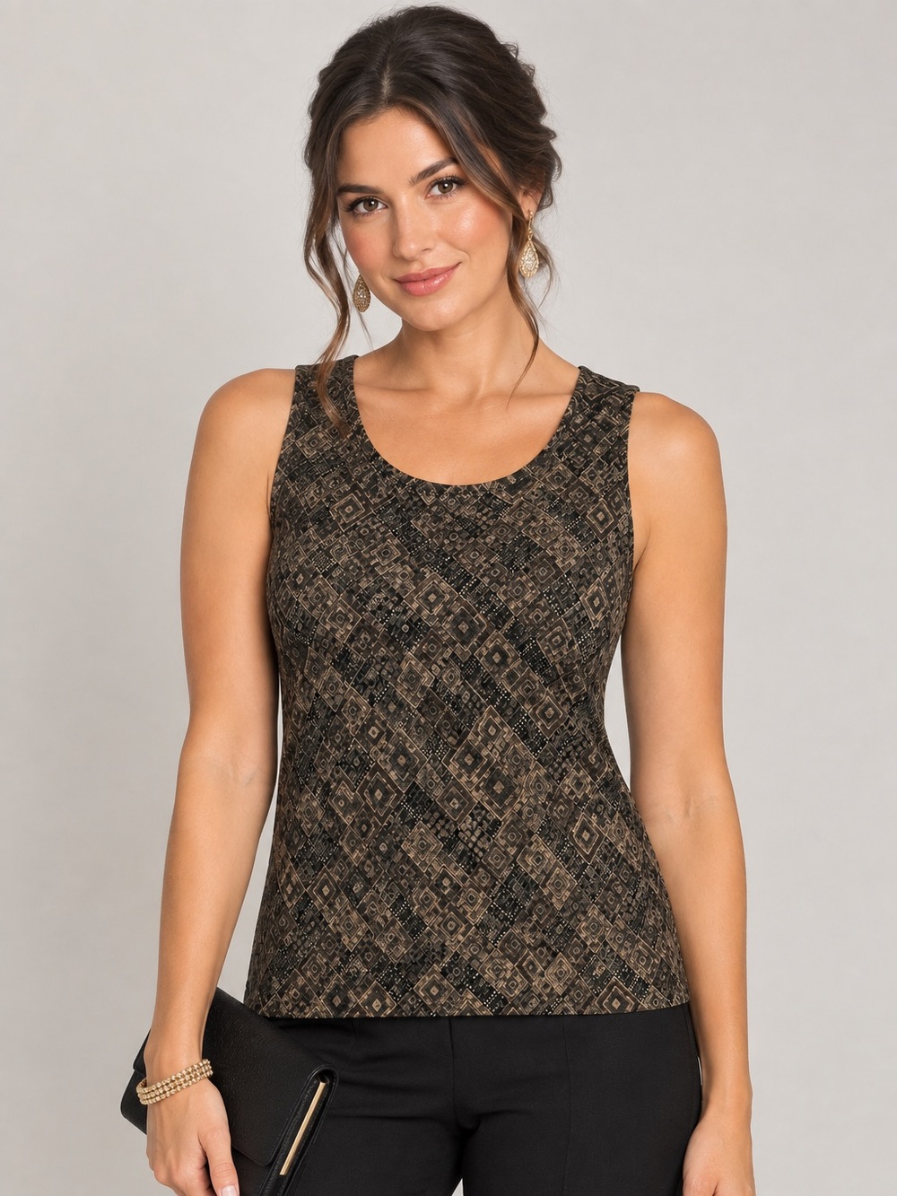 Vintage Chico's Design Geometric Top W/Gold Accents - Size 12 (Chico's Size 2)